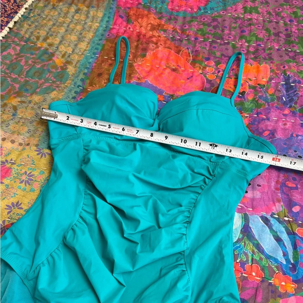 Spanx Love Your Assets Turquoise Blue One Piece Swimsuit Size L Summer Beach